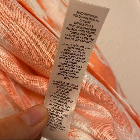 Chicos coral IKAT Print 100% Linen cardigan jacket Sunrise Orange EUC 2 L 12 - Picture 8 of 10